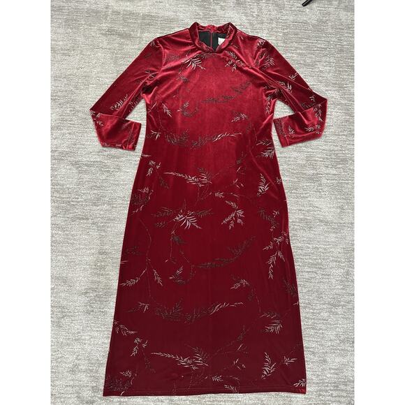 Vintage KC Spencer Dress Womens Petite M Red Velvet Maxi Evening Holiday 90s - Picture 1 of 11